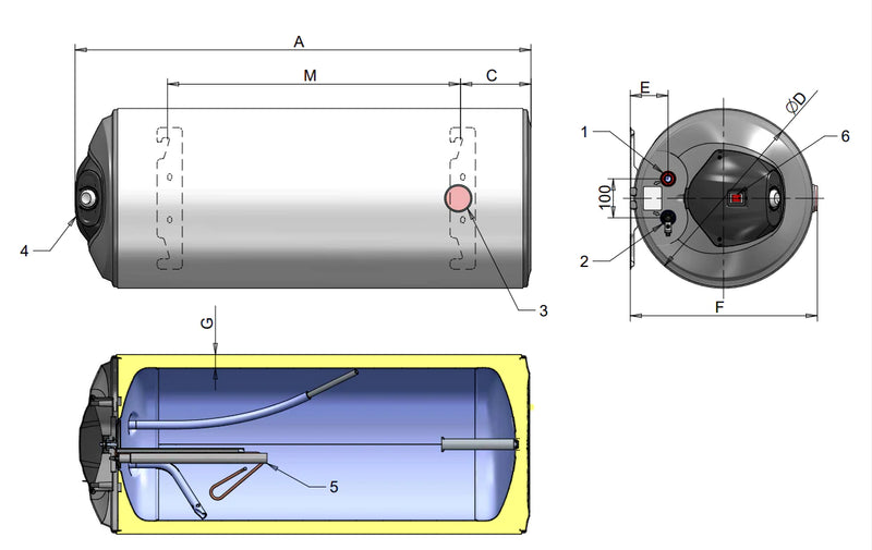 100 liter Horizontale Eldom Elektrische Boiler rechteraansluiting - Electraboiler